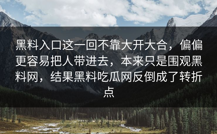黑料入口这一回不靠大开大合，偏偏更容易把人带进去，本来只是围观黑料网，结果黑料吃瓜网反倒成了转折点