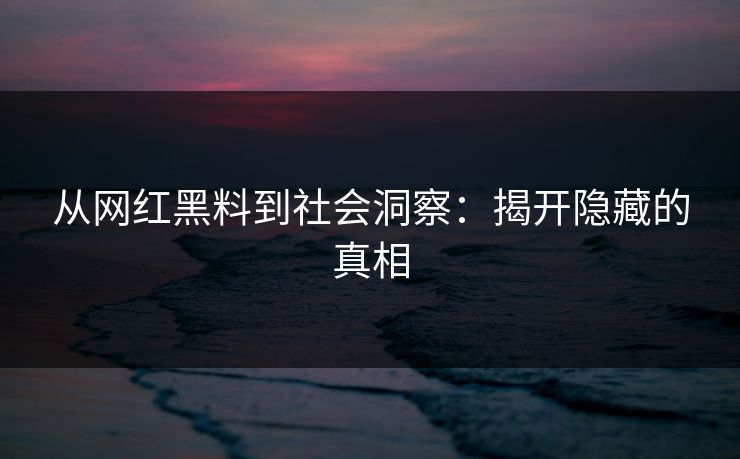 从网红黑料到社会洞察：揭开隐藏的真相  第1张