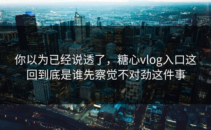 你以为已经说透了，糖心vlog入口这回到底是谁先察觉不对劲这件事