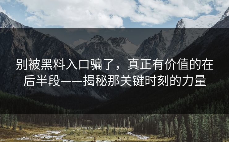别被黑料入口骗了，真正有价值的在后半段——揭秘那关键时刻的力量